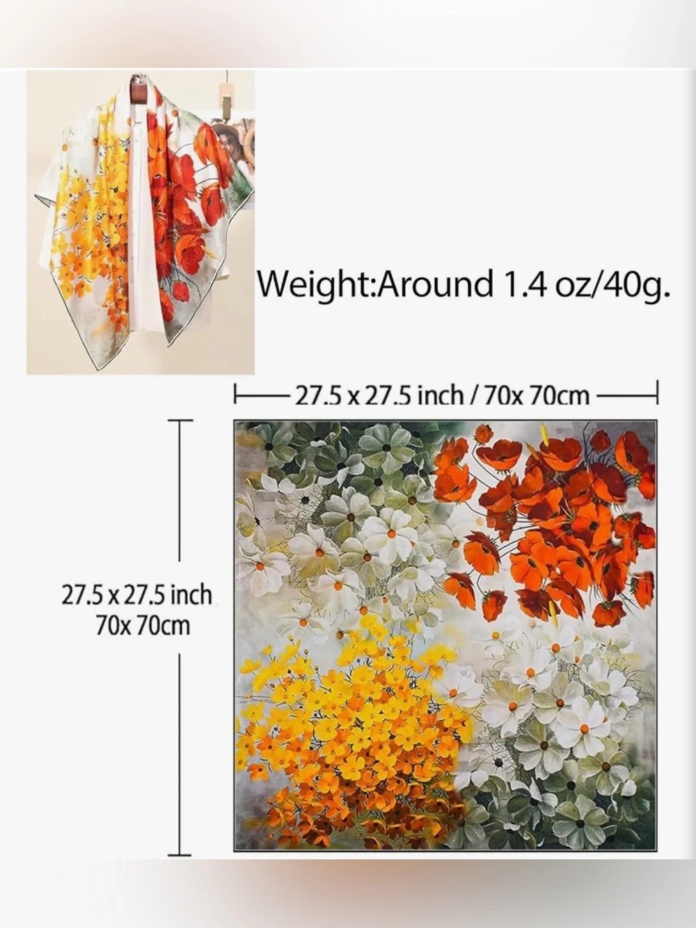 NEW Floral Silky Satin texture Scarf in Orange & Yellow - Women Accessories